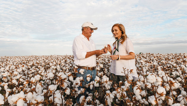 Cotton crop, model and farmer