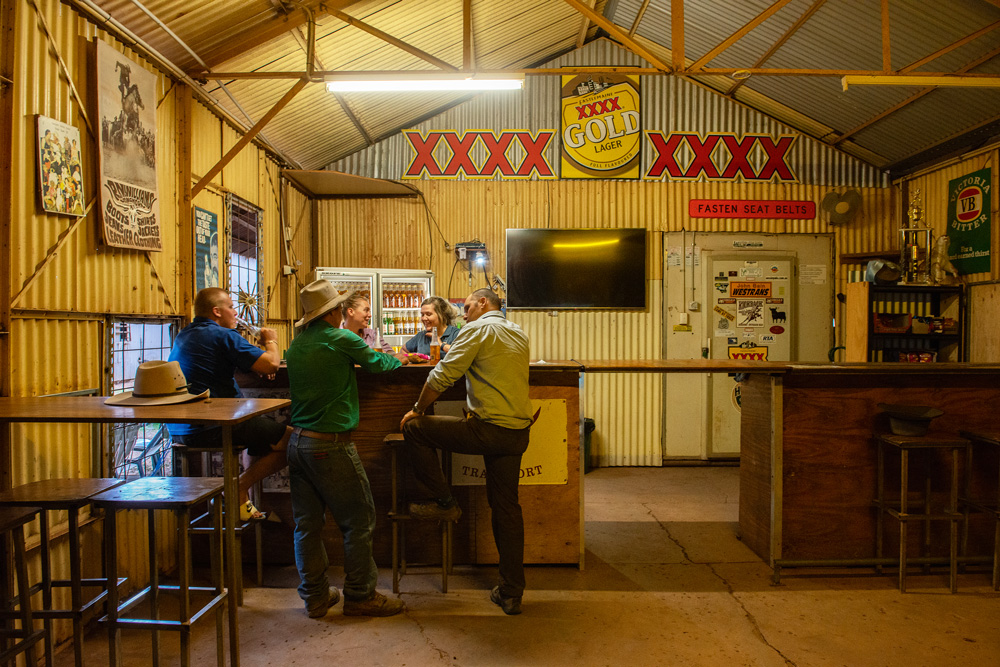 Drinks in the social club at the end of a hard days work on on Newcastle Waters station, Barkly Tablelands, NT. Photo Ken Eastwood. Stations Issue #125.