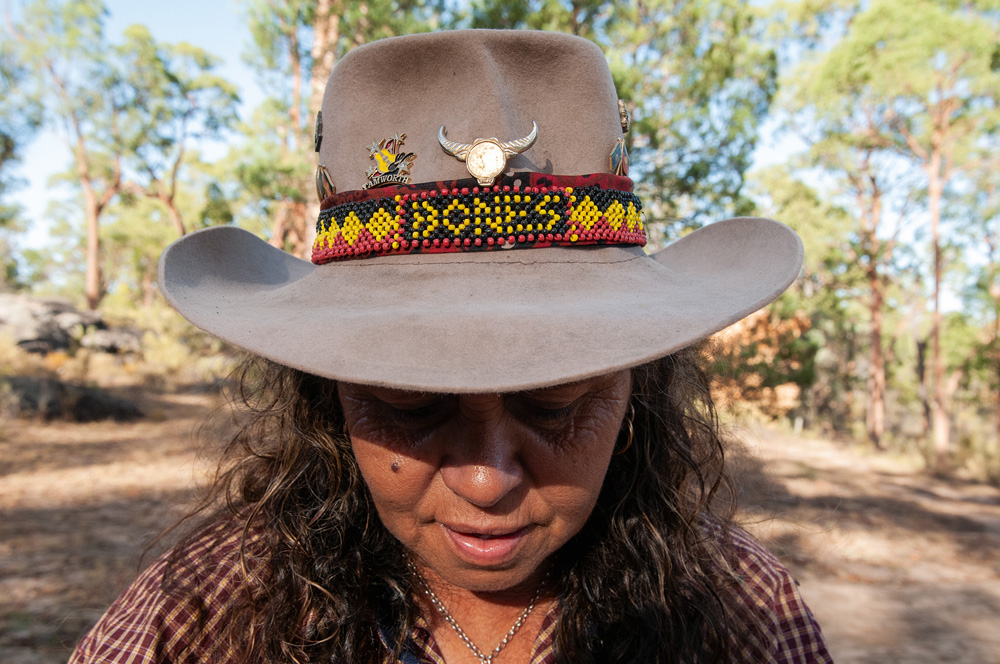 Keelen Mailman is a pastroalist and indigenous leader and advocate. Her distinctive hat bears her childhood nickname ‘Bones’ (she was a skinny kid). Photo Mandy McKeesick. Great Australians 2019.