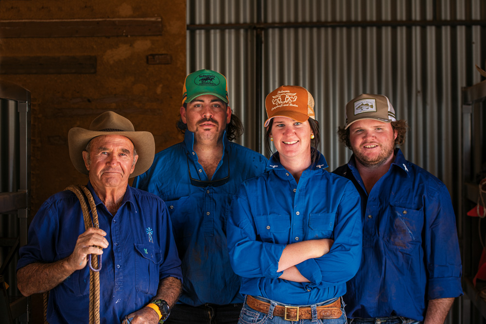 Kevin 'Spinny ' Monaghan, Jake Couthard, Georgia Higgins and Cody George-Gilby at the National Bronco Branding Finals in Quorn, SA.